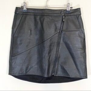 Tibi Pebbled Leather Asymmetric Exposed Zip Mini Skirt Black Moto Biker 2